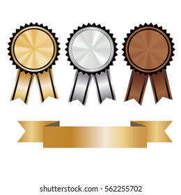 Set of gold, silver and bronze Award medals on white