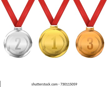 Set of gold, silver and bronze Award medals isolated on transparent background. Vector illustration of winner concept.