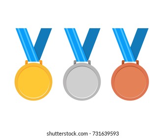 Set of gold, silver and bronze Award medals on white