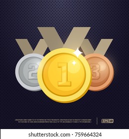 Set of gold, silver and bronze Award medals. Modern professional vector.