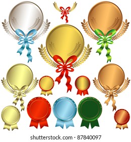 Set gold, silver and bronze awards with ribbons on a white (vector)