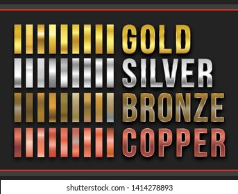 Set Of Gold Silver Bronze Copper Gradient Effect In Vector Format