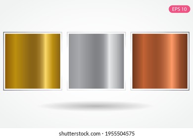 Set of Gold, Silver, Bronze Copper Metal foil abstract background with modern vector gradient style, Vector Illustration eps 10