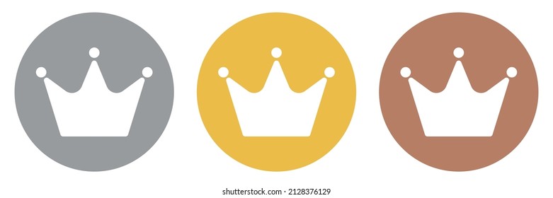 A set of gold, silver, and bronze crown icons. Ranking icons. Vectors.