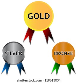 Set from gold silver and bronze elements