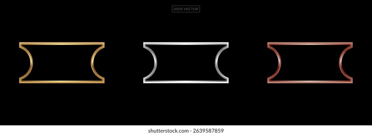set of Gold, silver and bronze frames. frames isolated on black background. 3d realistic empty template vector illustration