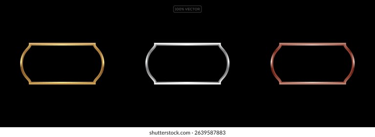 set of Gold, silver and bronze frames. frames isolated on black background. 3d realistic empty template vector illustration 