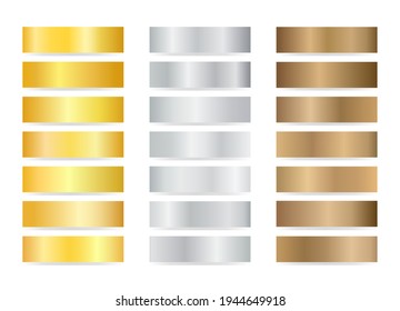 Set of gold silver bronze gradients, texture