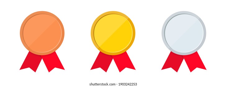 Set of gold, silver and bronze medal icons. First, second and third place or award medals icon. Gold, silver, bronze medals. Vector on isolated background. EPS 10