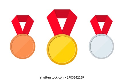 Set of gold, silver and bronze medal icons. First, second and third place or award medals icon. Gold, silver, bronze medals. Vector on isolated background. EPS 10