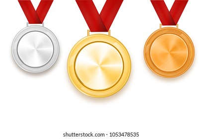 set of gold, silver and bronze medals on a white background.Vector illustration. Eps 10