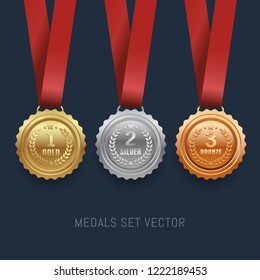 Set of Gold, Silver and bronze medals vector