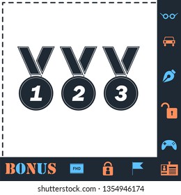 Set of gold silver bronze medals. Perfect icon with bonus simple icons