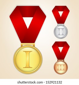 Set of gold, silver and bronze medals