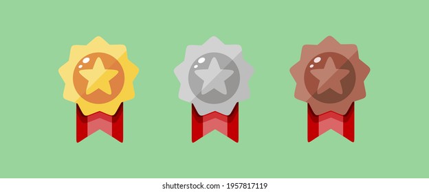 Set of gold, silver and bronze medals. Medal vector set. Gold medal, silver medal, bronze medal. flat style. Flat vector icons for sports apps and websites.