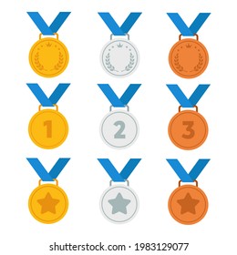 Set of gold, silver and bronze medals. Vector icon