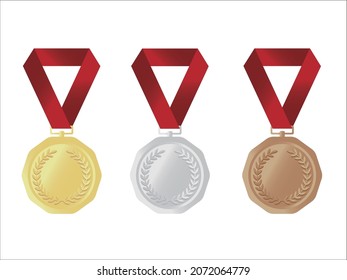 A set of gold, silver and bronze medals.