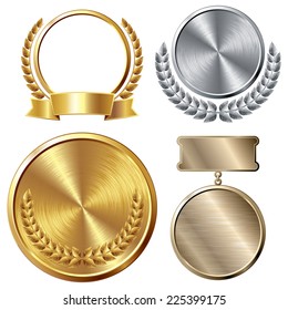 Medallas de oro, plata y bronce. Eps8. CMYK. Organizado por capas. Colores globales. Gradientes utilizados.