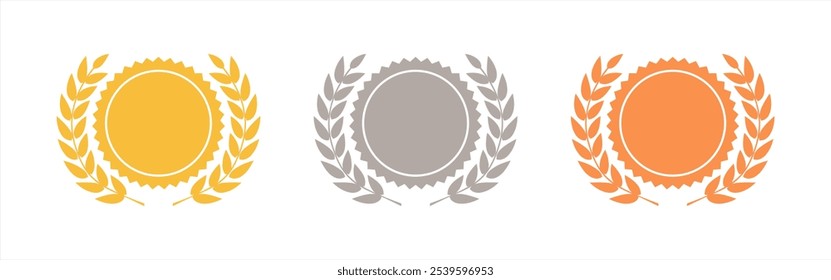 conjunto de ouro prata e bronze medalhas ícones planos, vetor 10 eps.