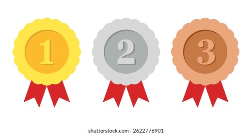 Conjunto de medallas de oro, plata y bronce. Primer, segundo y tercer premio.
