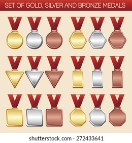 SET OF GOLD SILVER AND BRONZE MEDALS : 01