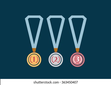 Set of gold, silver and bronze medals on green background,Vector illustrations