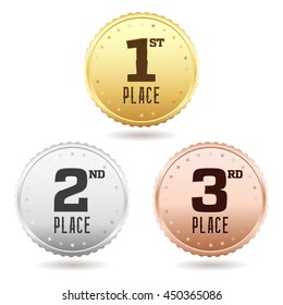 Set of gold, silver and bronze medals