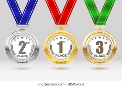 Set of gold, silver and bronze medals. Vector Illustration