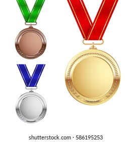 Set of gold, silver and bronze medals. Vector illustration