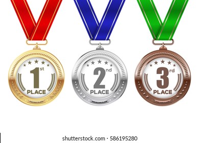 Set of gold, silver and bronze medals. Vector illustration