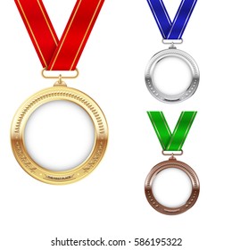 Set of gold, silver and bronze medals. Vector illustration
