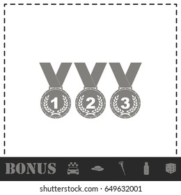 Set of gold silver bronze medals icon flat. Simple vector symbol and bonus icon