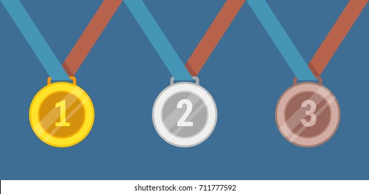 Set Of Gold, Silver And Bronze Medals