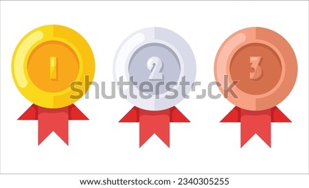 Set of gold, silver and bronze medals. winner badges for first, second and third places. 1st, 2nd and 3d prizes. vector illustration