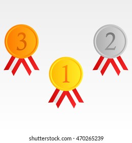 Set of gold, silver and bronze medals.with red ribbon vector in the white background