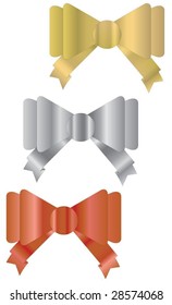 A set of gold, silver and bronze prize ties.