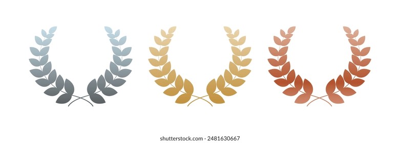 Set of gold, silver and bronze rating frames with laurel wreaths. First, second, third place.  Vector illustration