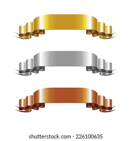 Set of Gold, Silver and Bronze Ribbons. Vector Illustration