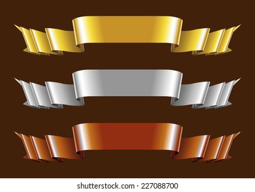 Set of Gold, Silver and Bronze Ribbons. Vector Illustration