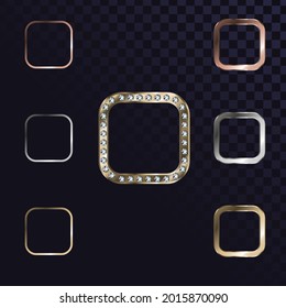 Set of gold, silver and bronze square frames, ui elements