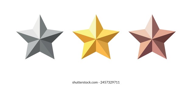 Set of gold, silver and bronze stars. Vector illustration