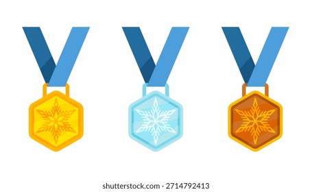 Set of gold, silver and bronze winter sport medals