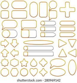 Set of Gold and Silver Button Frames, Computer Icons of Different Forms for Web Design on White Background. Vector