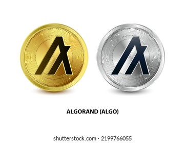 Set of Gold and Silver coin Algorand (ALGO) 3D Vector illustration. Digital currency. Cryptocurrency Golden coins symbol isolated on white background. isometric Physical coins.  Digital money concept.