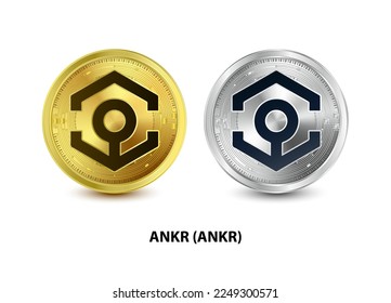 Set of Gold and Silver coin Ankr (ANKR) 3D Vector illustration. Digital currency. Cryptocurrency Golden coins symbol isolated on white background. isometric Physical coins.  Digital money concept.