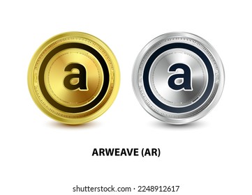 Set of Gold and Silver coin Arweave (AR) 3D Vector illustration. Digital currency. Cryptocurrency Golden coins symbol isolated on white background. isometric Physical coins.  Digital money concept. svg