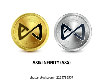 Set of Gold and Silver coin Axie Infinity (AXS) 3D Vector illustration. Digital currency. Cryptocurrency Golden coins symbol isolated on white background. isometric Physical coins. Digital money.