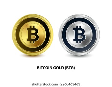 Set of Gold and Silver coin Bitcoin Gold (BTG) 3D Vector illustration. Digital currency. Cryptocurrency Golden coins symbol isolated on white background. isometric Physical coins.  Digital money.