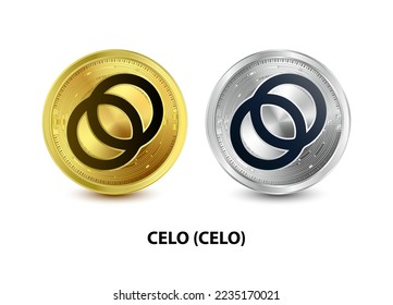 Set of Gold and Silver coin Celo (CELO) 3D Vector illustration. Digital currency. Cryptocurrency Golden coins symbol isolated on white background. isometric Physical coins.  Digital money concept.