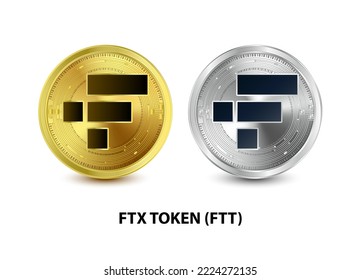 Set of Gold and Silver coin FTX (FTT) 3D Vector illustration. Digital currency. Cryptocurrency Golden coins symbol isolated on white background. isometric Physical coins.  Digital money concept.
